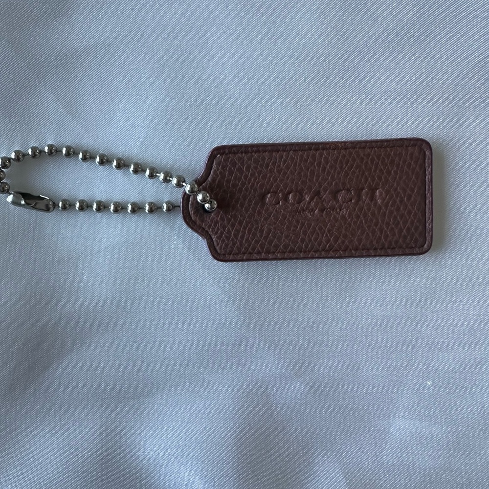 Brown leather Coach New York Hang Tag silver chain fob